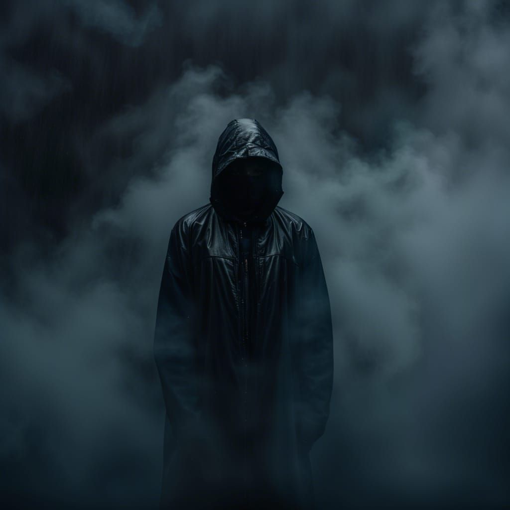 Mysterious Dark Figure in Deep Fog
