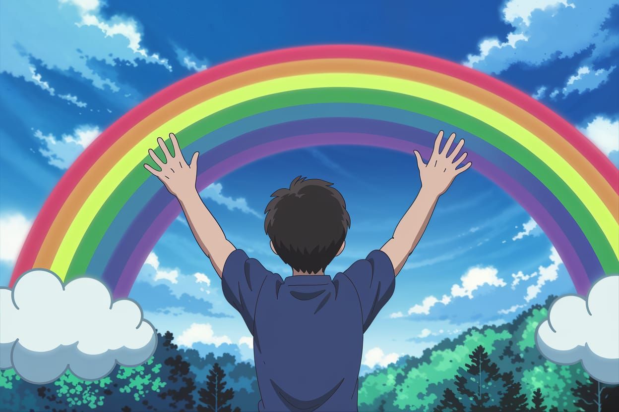 Vibrant Rainbow Emanates from Artist's Hands