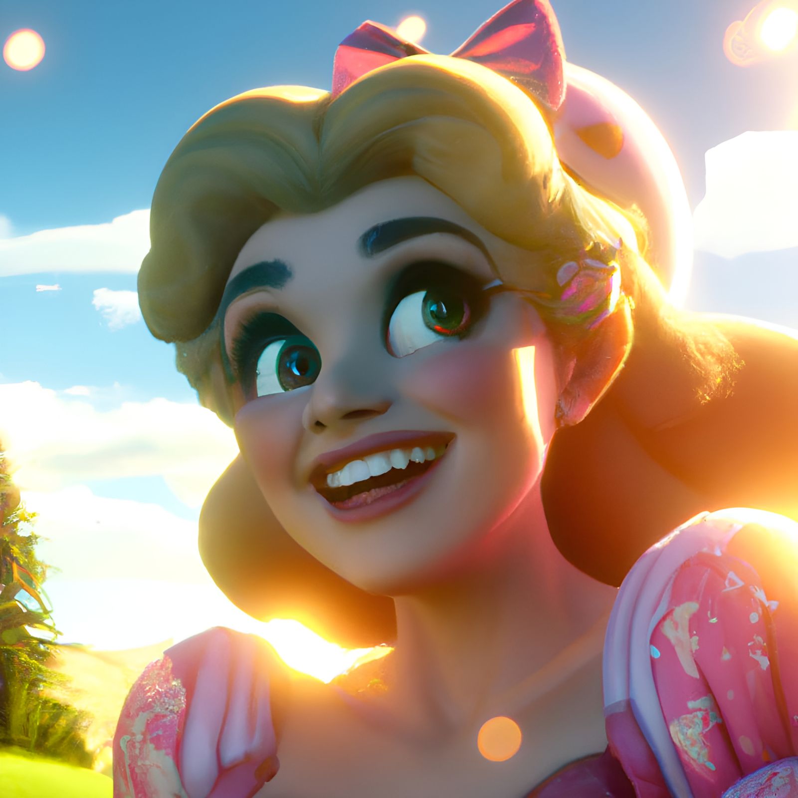 Happy Princess Peach on a Sunny Day in CGI