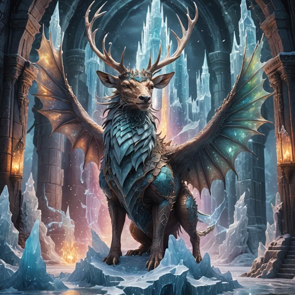 Dragon Deer Wizard in Ice Castle: Astral Illustration