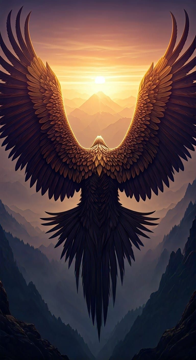 Eagle Soaring Over Misty Mountains at Dawn