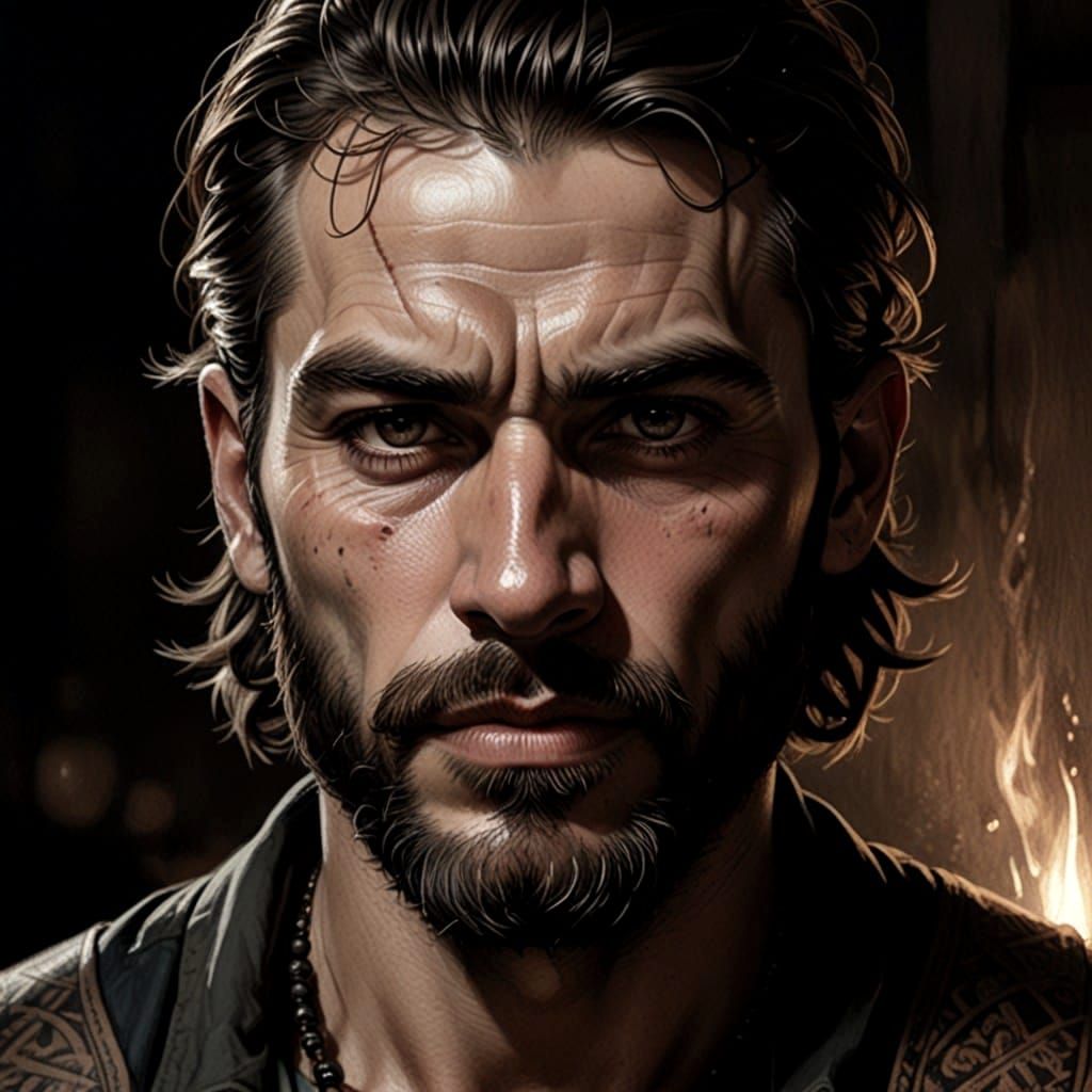 Rugged Male Portrait in a Detailed Realism Style