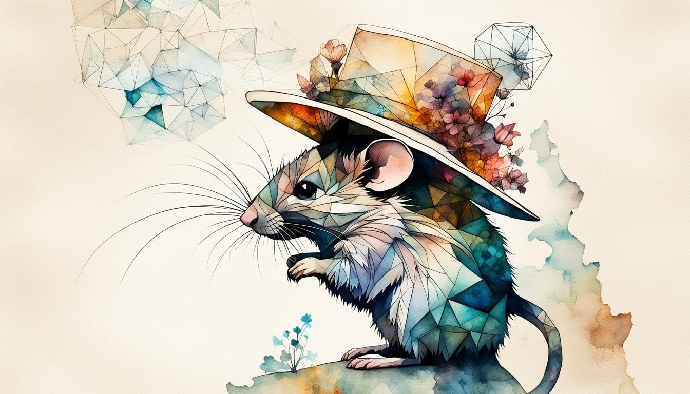 Watercolor Mouse Postcard in Double Exposure Style