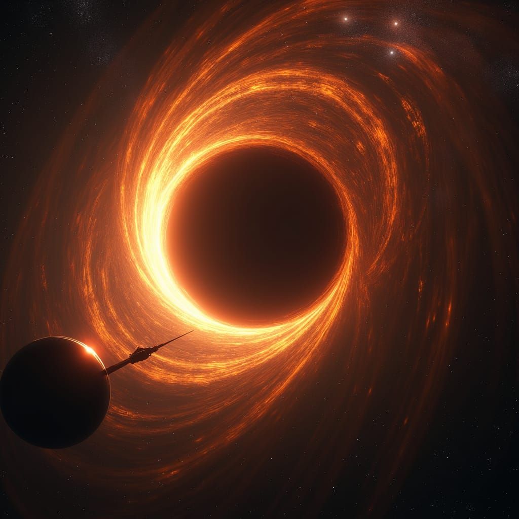 Black Hole's Orange Ring Distorts Spacex Starship