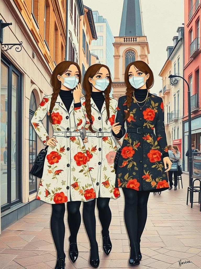 Whimsical Collage of Women in City