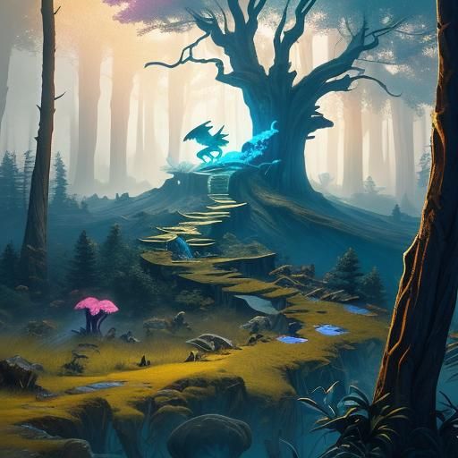 Majestic Dragon Soars Through Mystical Forest