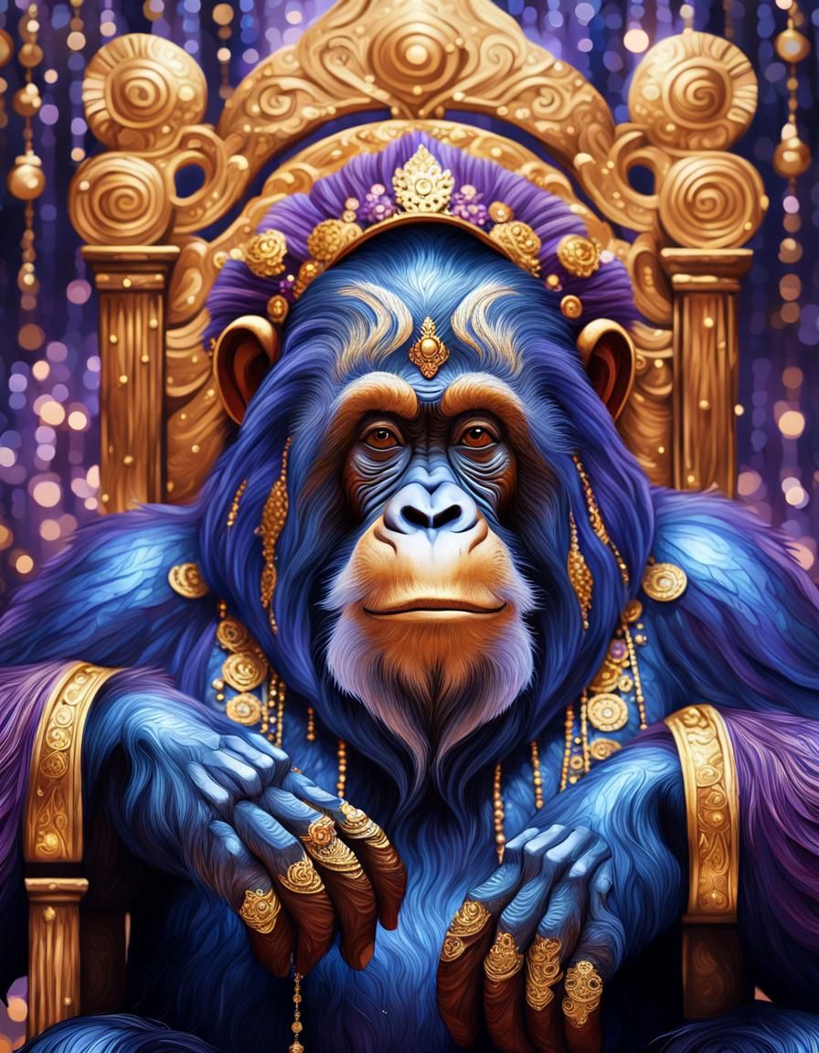 Orangutan King on Throne in Klimt-Inspired Portrait