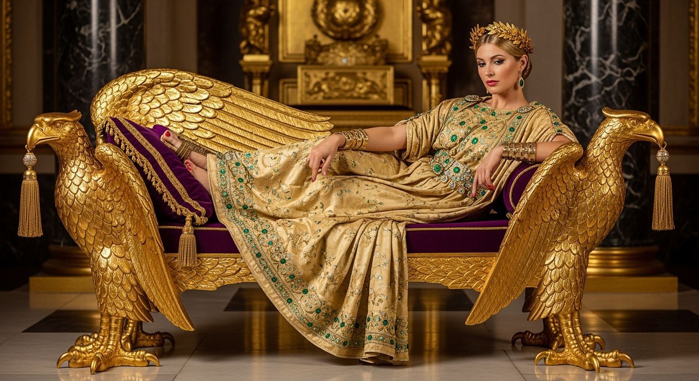 Roman Empress on Gold Chaise Longue as Baroque Painting