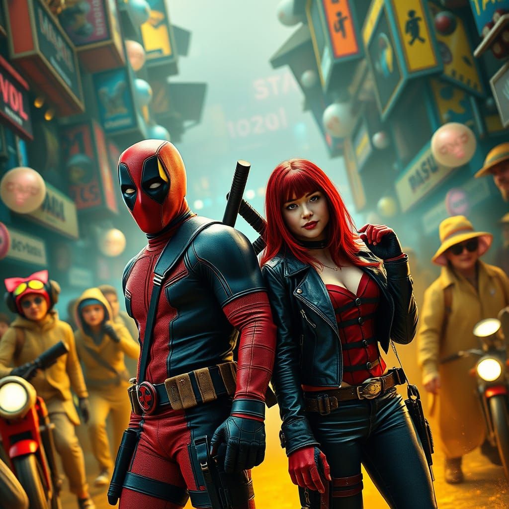 Deadpool and Mary Elizabeth Winstead in Stylized Scene