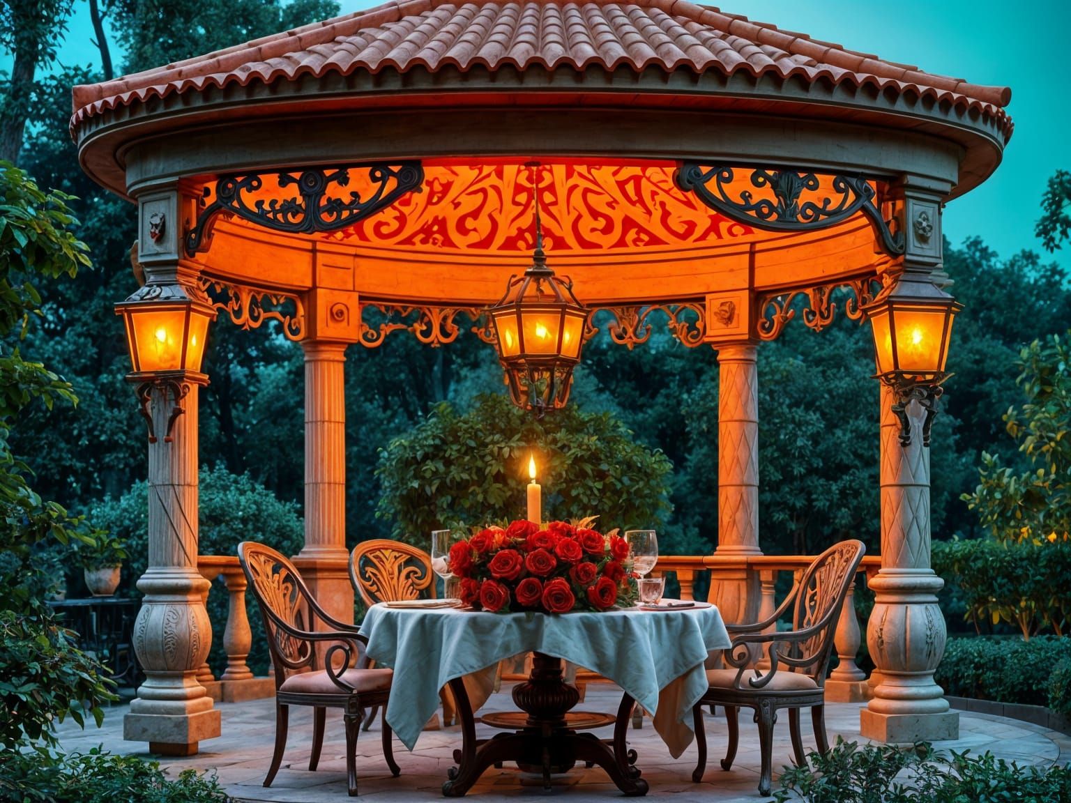 Vintage Gazebo Romance in Warm Sunset Light