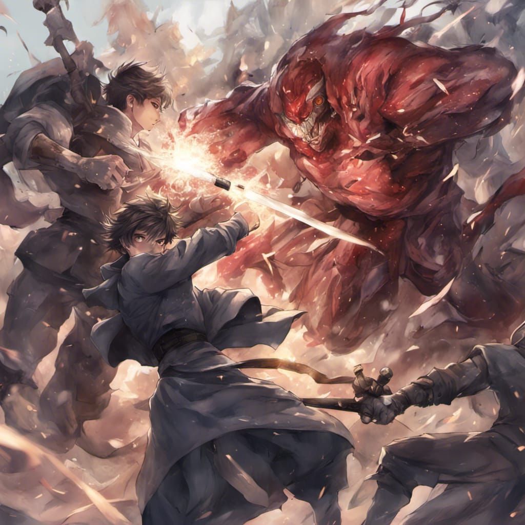 Anime-Style Fight Scene with Apple, Detailed Render