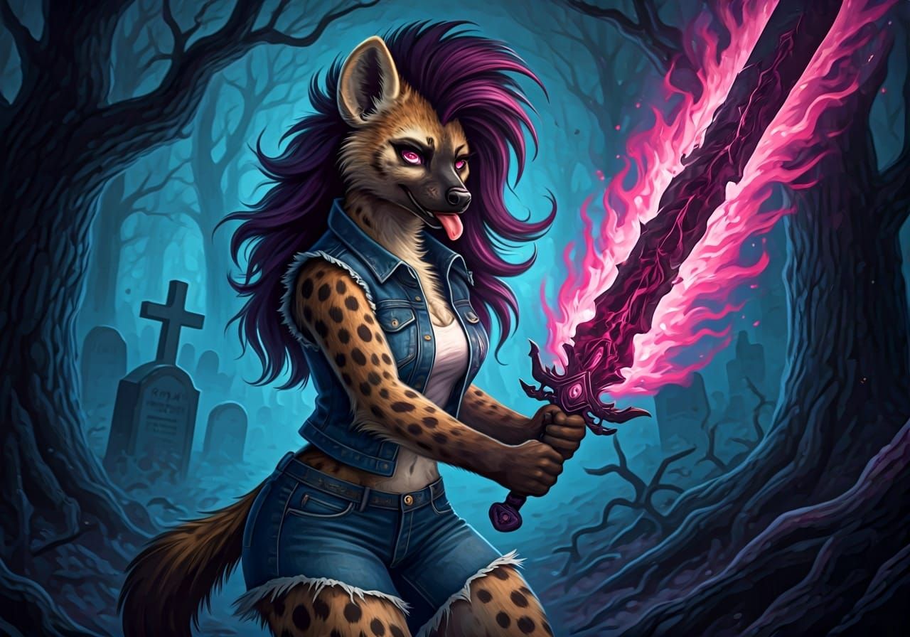 Hyena Warrior with Flaming Sword, Jim Burns Style