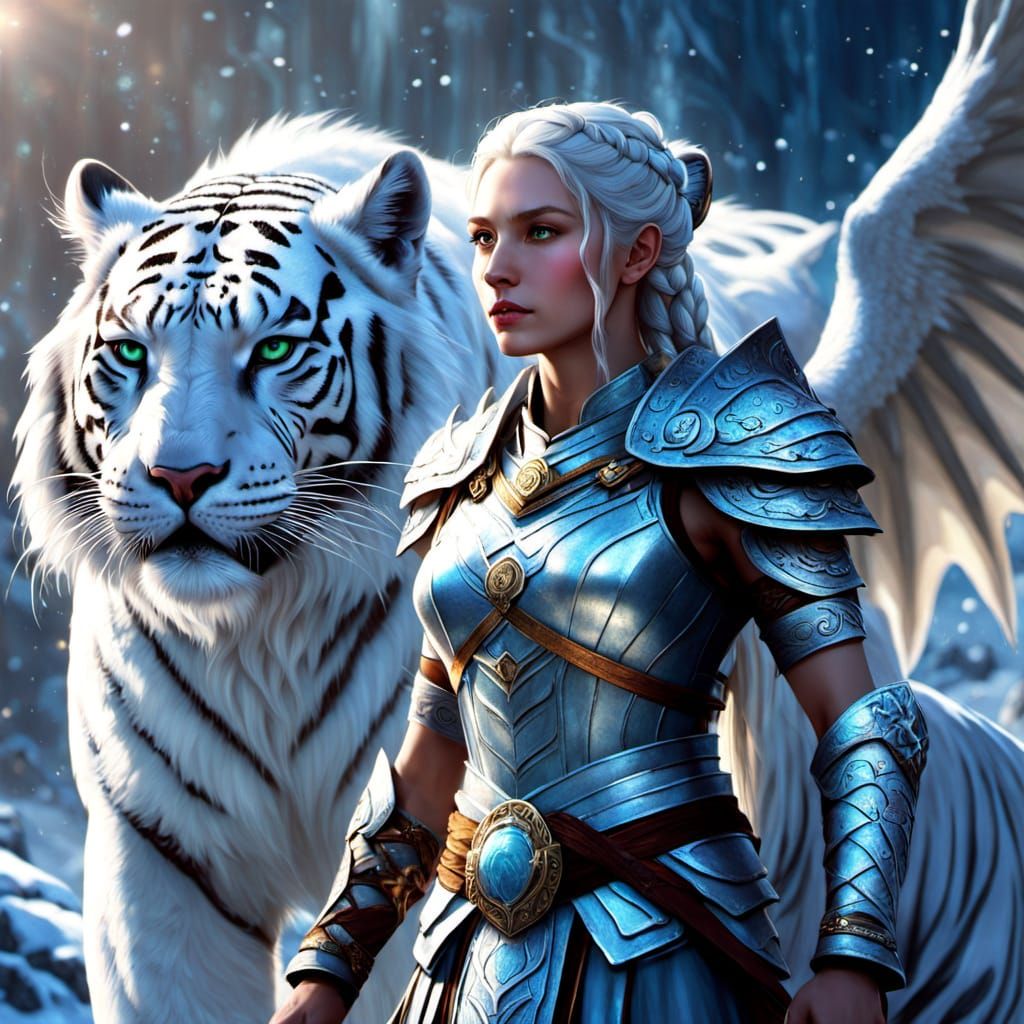 Warrior Princess and Dragon-Tiger in Snowy Realm