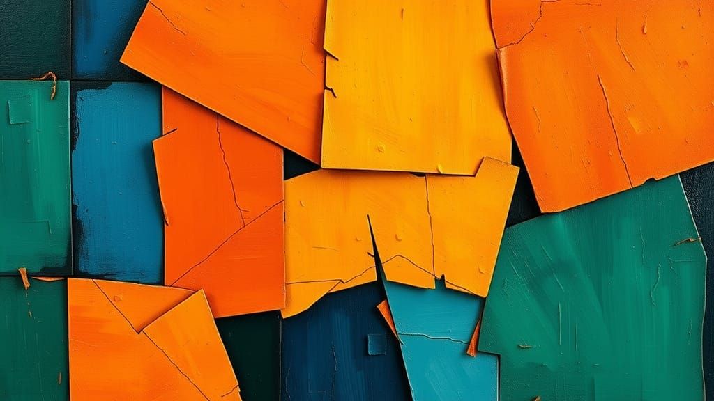 Vibrant Cubist Composition in Orange, Blue, and Green