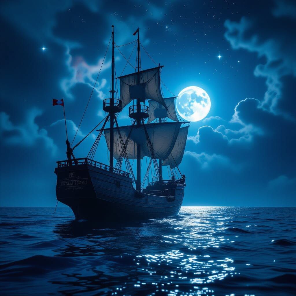 Ancient Ship Adrift Under Nebula Sky