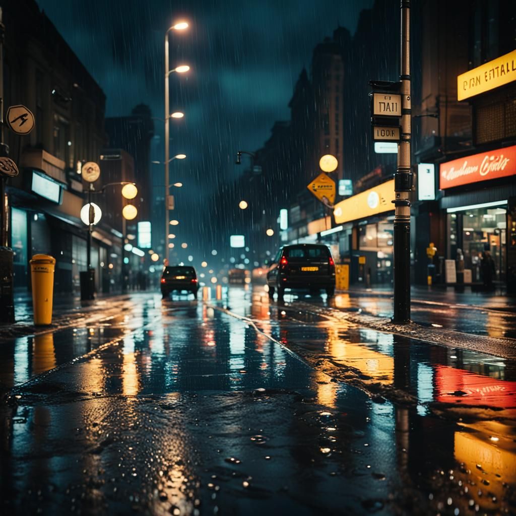 Rainy Urban Nightscape: Cinematic Noir Photography