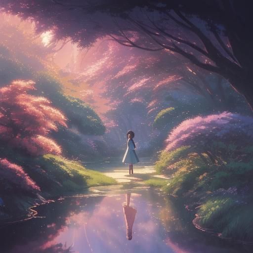 Anime Girl Delights in Fairy Tales, Ghibli Style