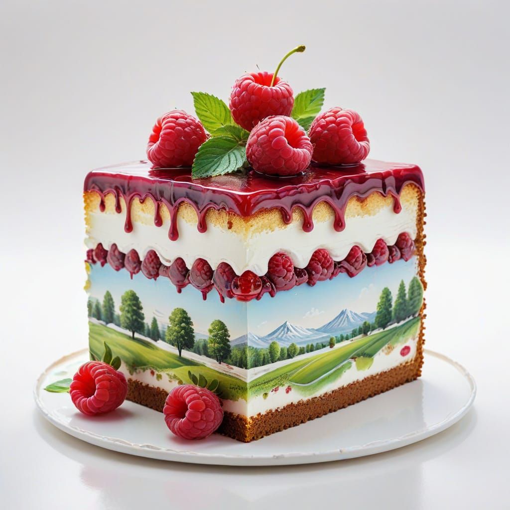 Surreal Summer Landscape Cake in Realistic 3D