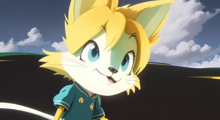 Tails Poses on Hill in Vibrant Cartoon Style
