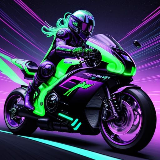 Glowing Biker Mice in Neon Astral Dreamscape