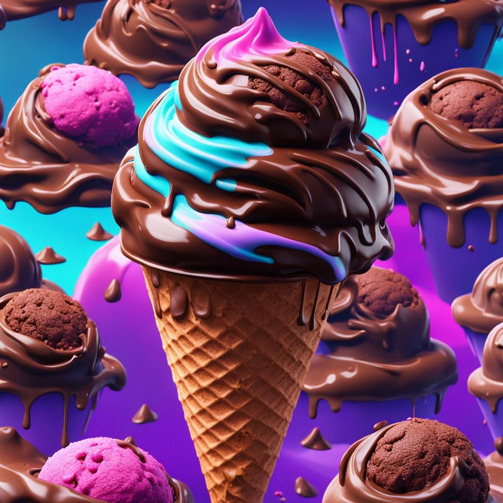 Chocolate Ice Cream in Vaporwave Fantasy Art