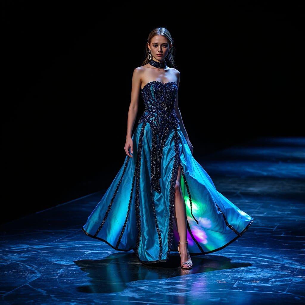 Moonlit Ocean Goddess in Iridescent Evening Gown