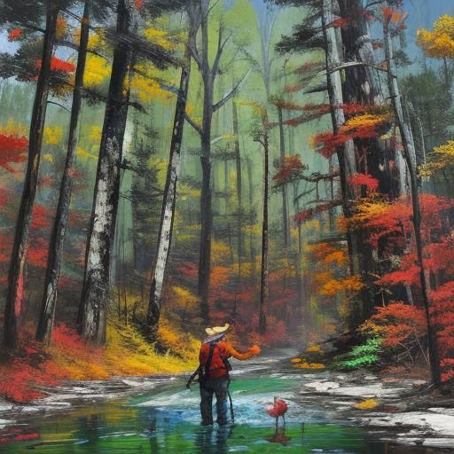 Man Battles Demonic Heron: Expressionist Oil Painting