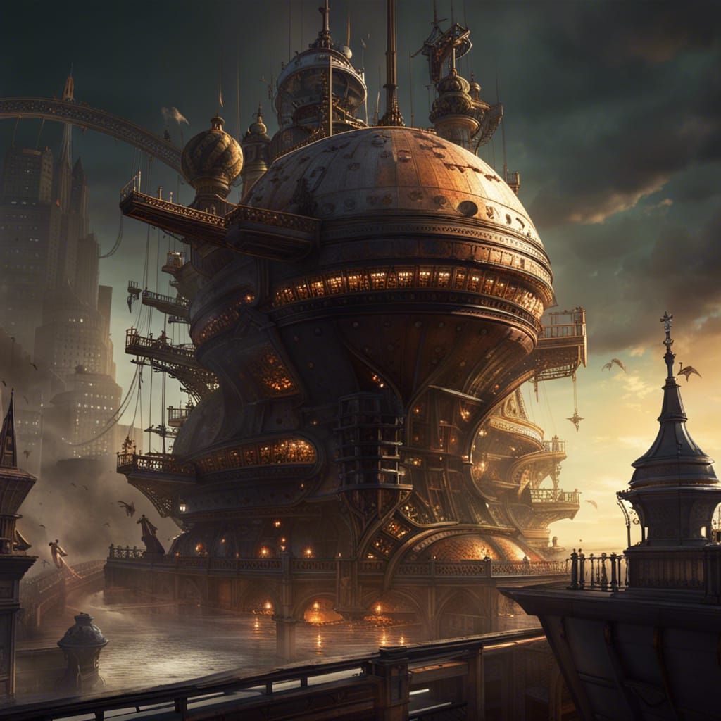 Steampunk Space Pirate Ship in Dark Expanse