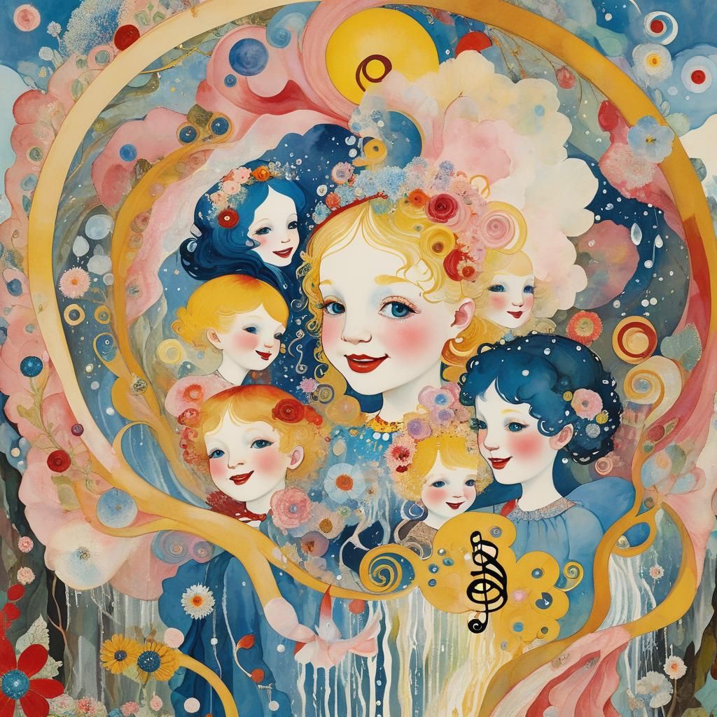 Surrealist Toddlers and Musical Treble Clef Art