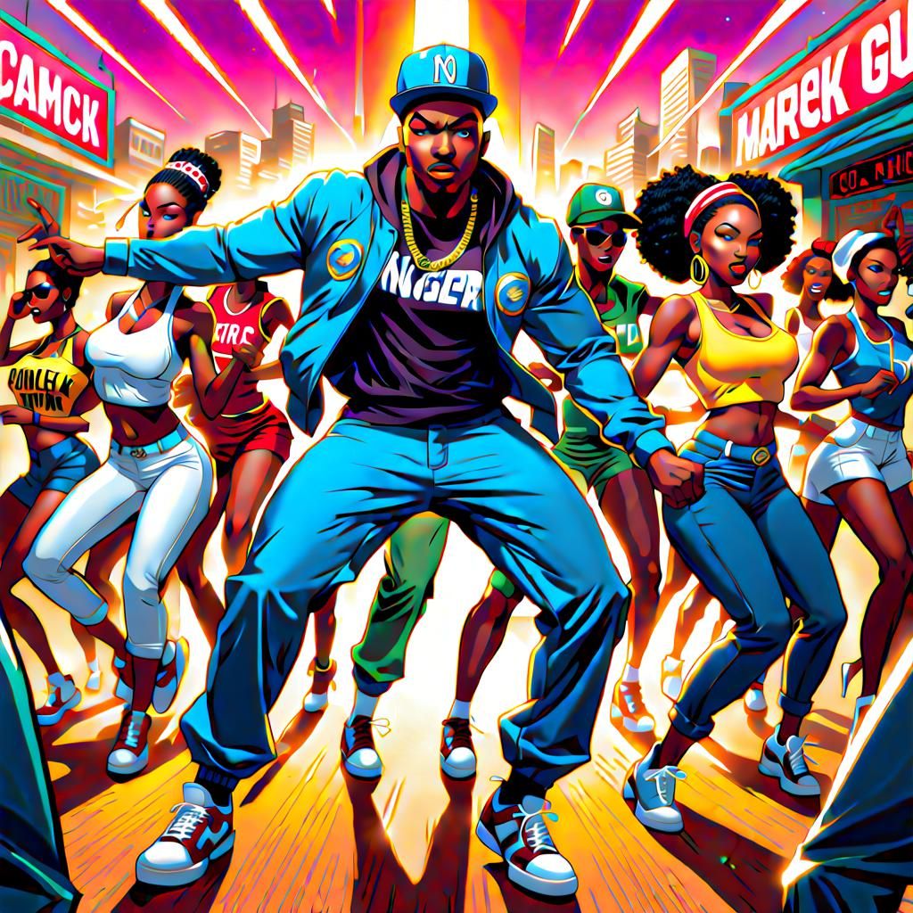 Energetic Hip-Hop Dance-Off in Comic Book Art Style