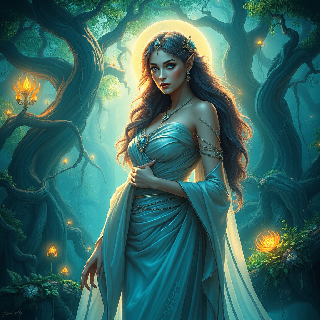 Ethereal Goddess Selene in Fantasy Realm