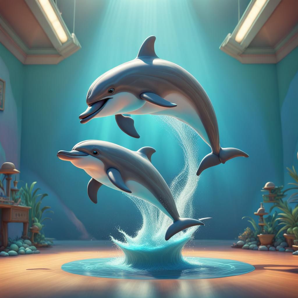 Flying Dolphins in Pixar-Style 3D Digital Art