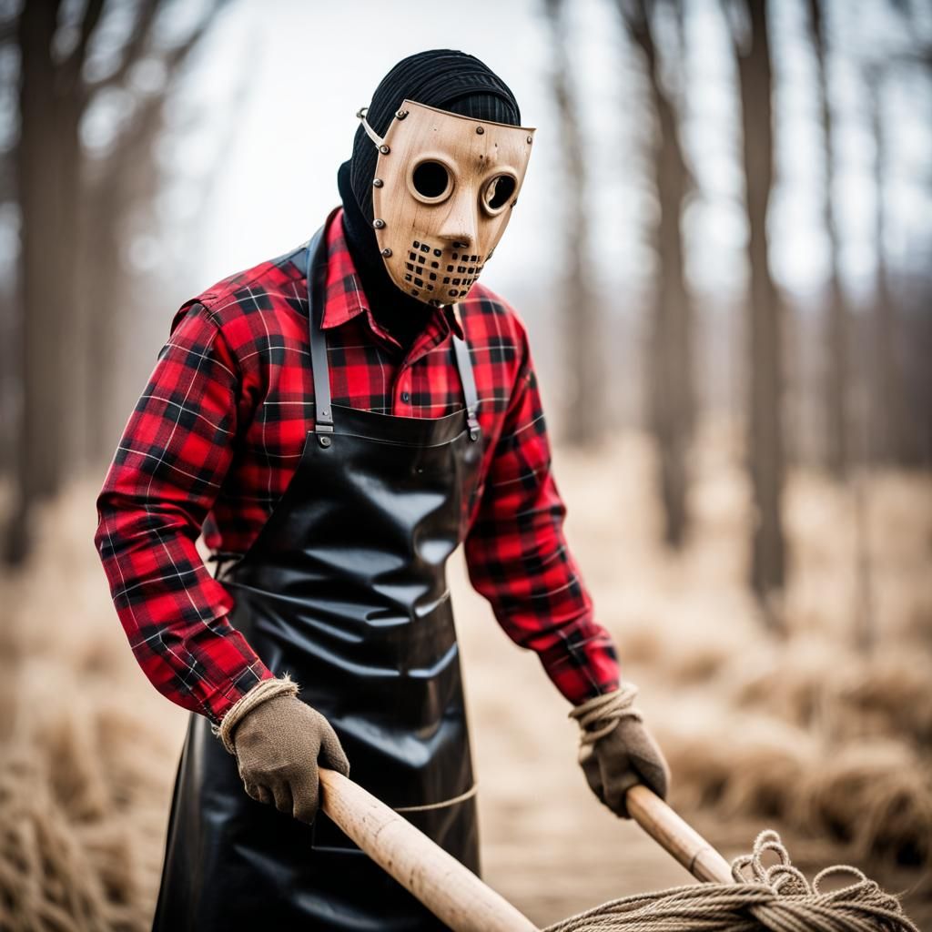 Sinister Masked Figure with Sledgehammer, Professional Photo...