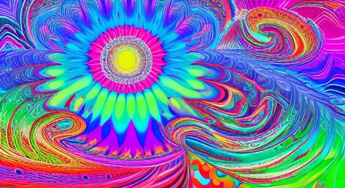 Psychedelic Garden River with Geometric Blooms