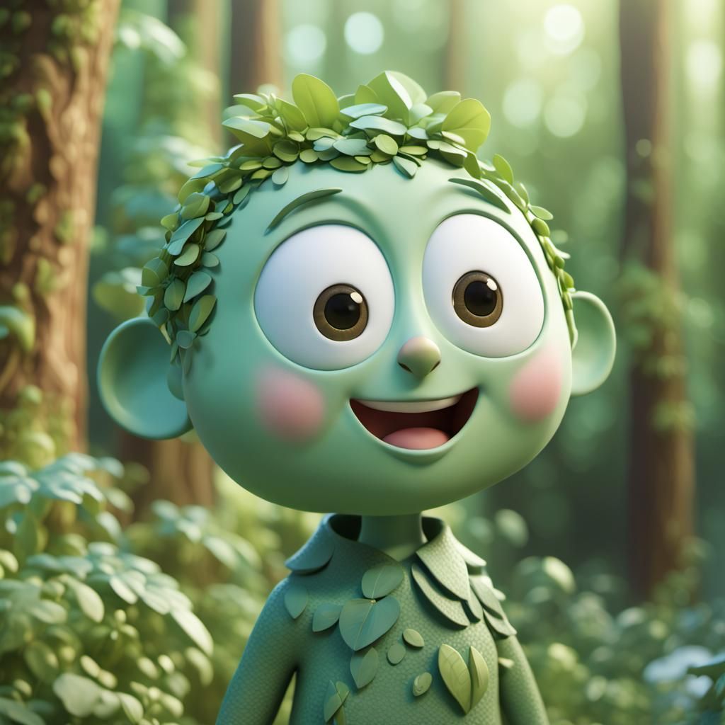 Whimsical 3D Character in Lush Garden Setting