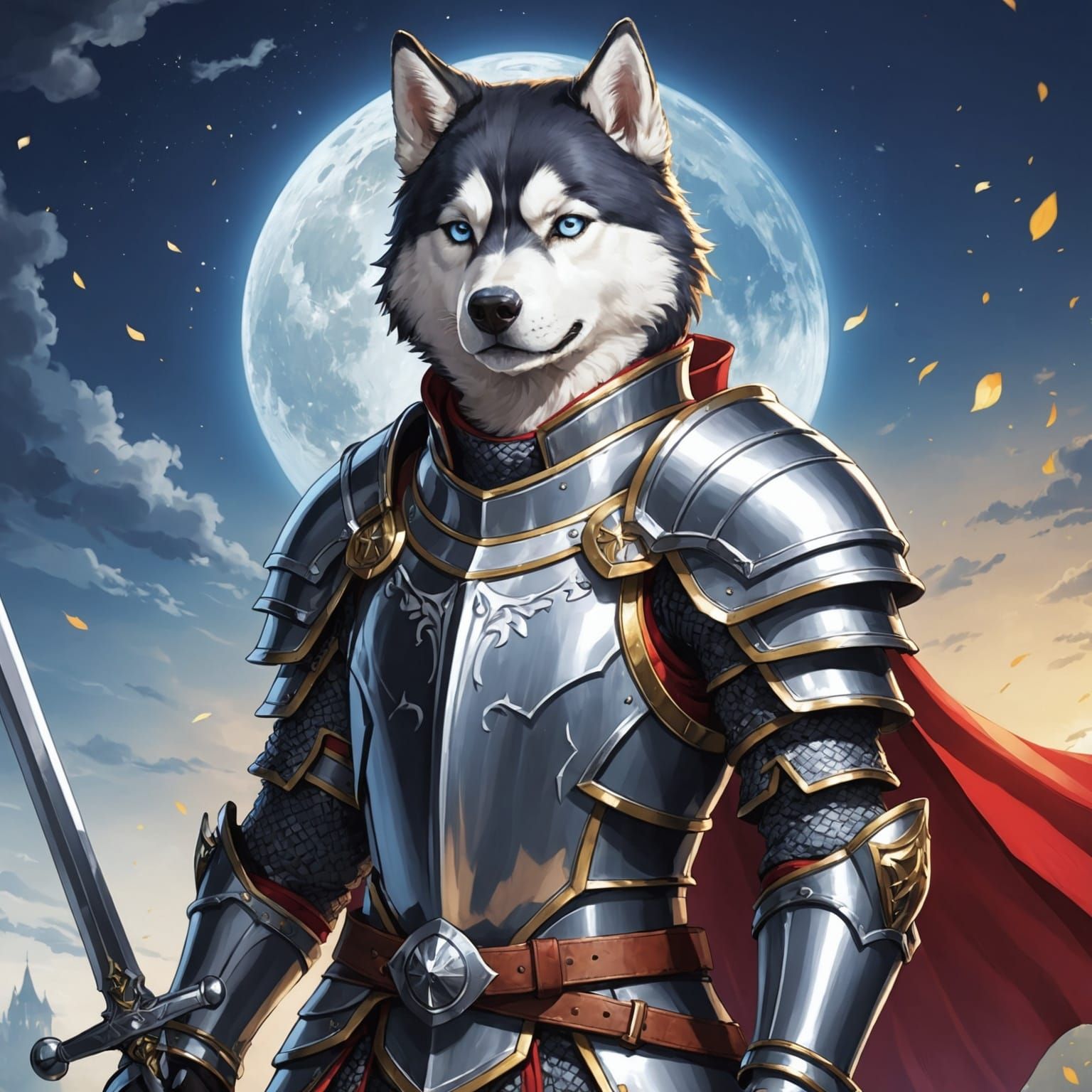 Armored Husky Knight in Anime Style