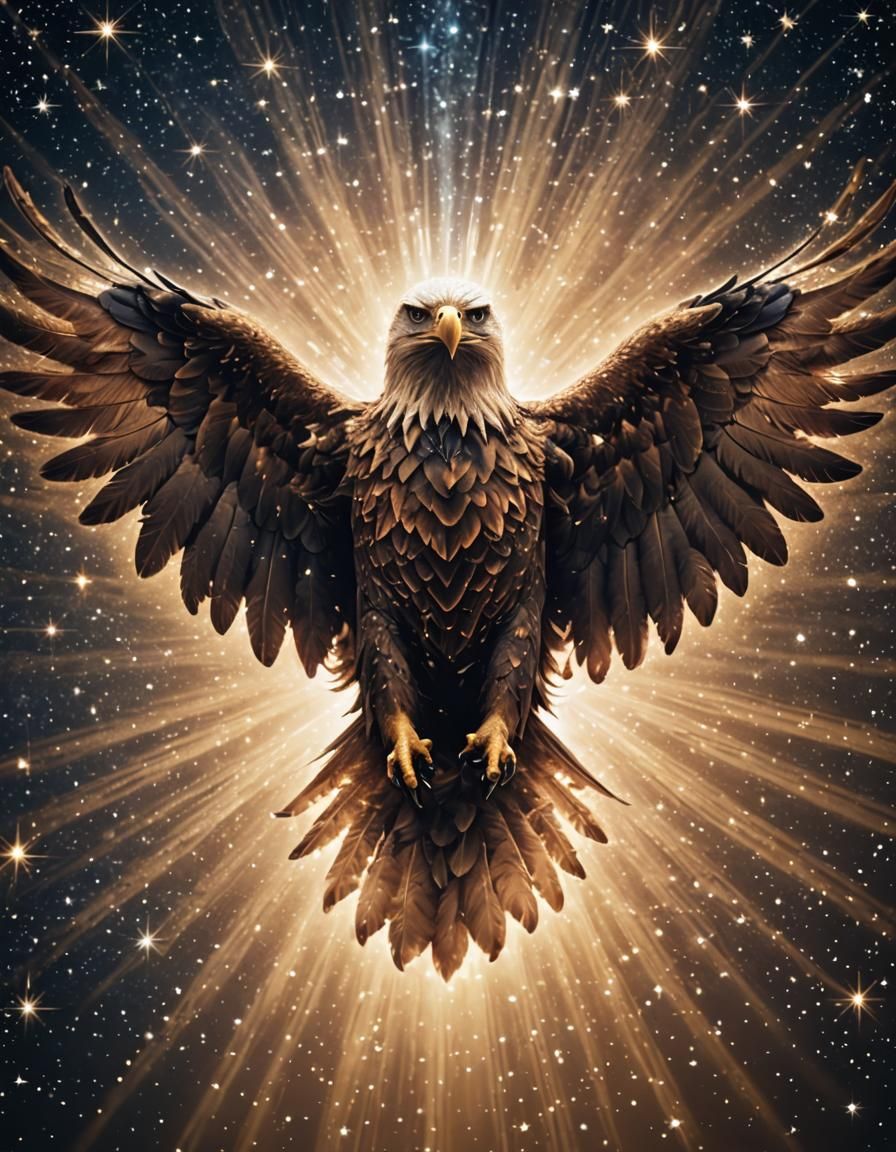 Celestial Eagle Made of Light in Starry Sky