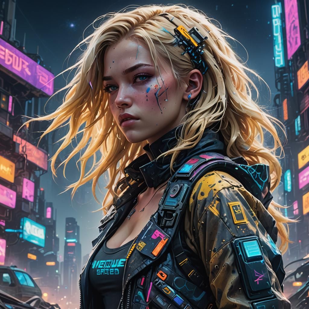 Cyberpunk Blonde in Smoky Wasteland Concept Art