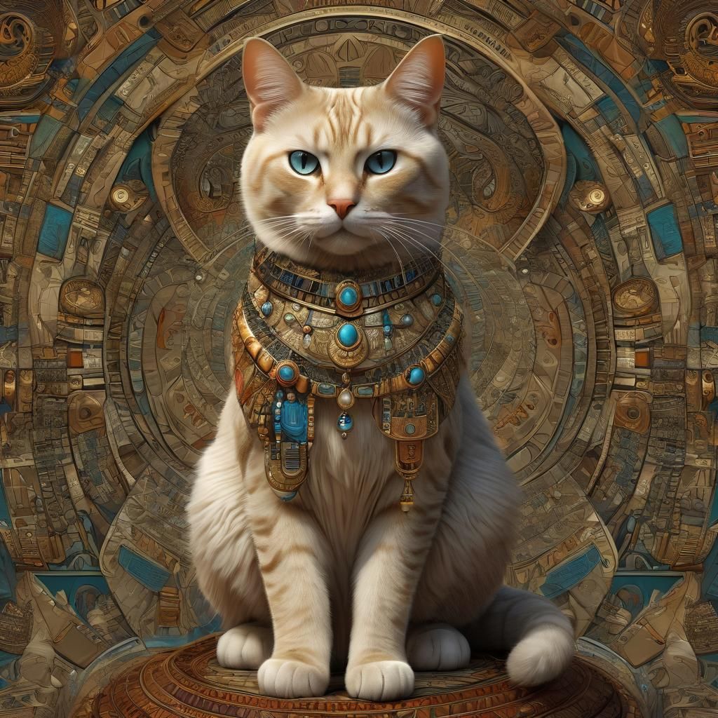 Egyptian Cat in Bright Fractal Art Style