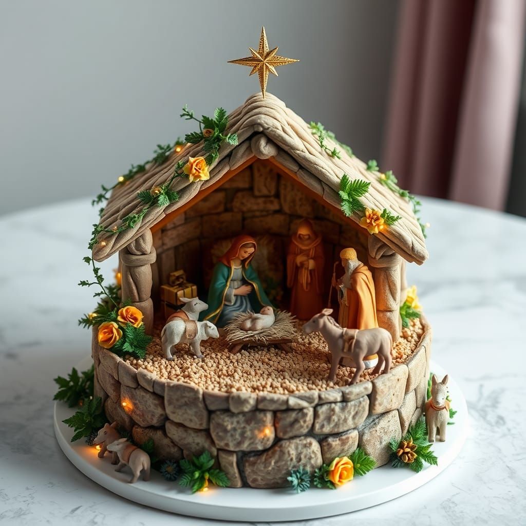 Biblical Nativity Cake with Mary and Baby Jesus