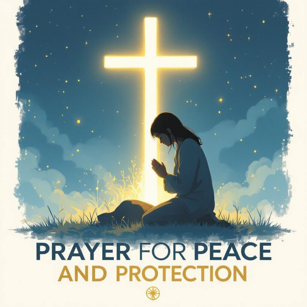 Figure Praying Under Glowing Cross: Cinematic Image