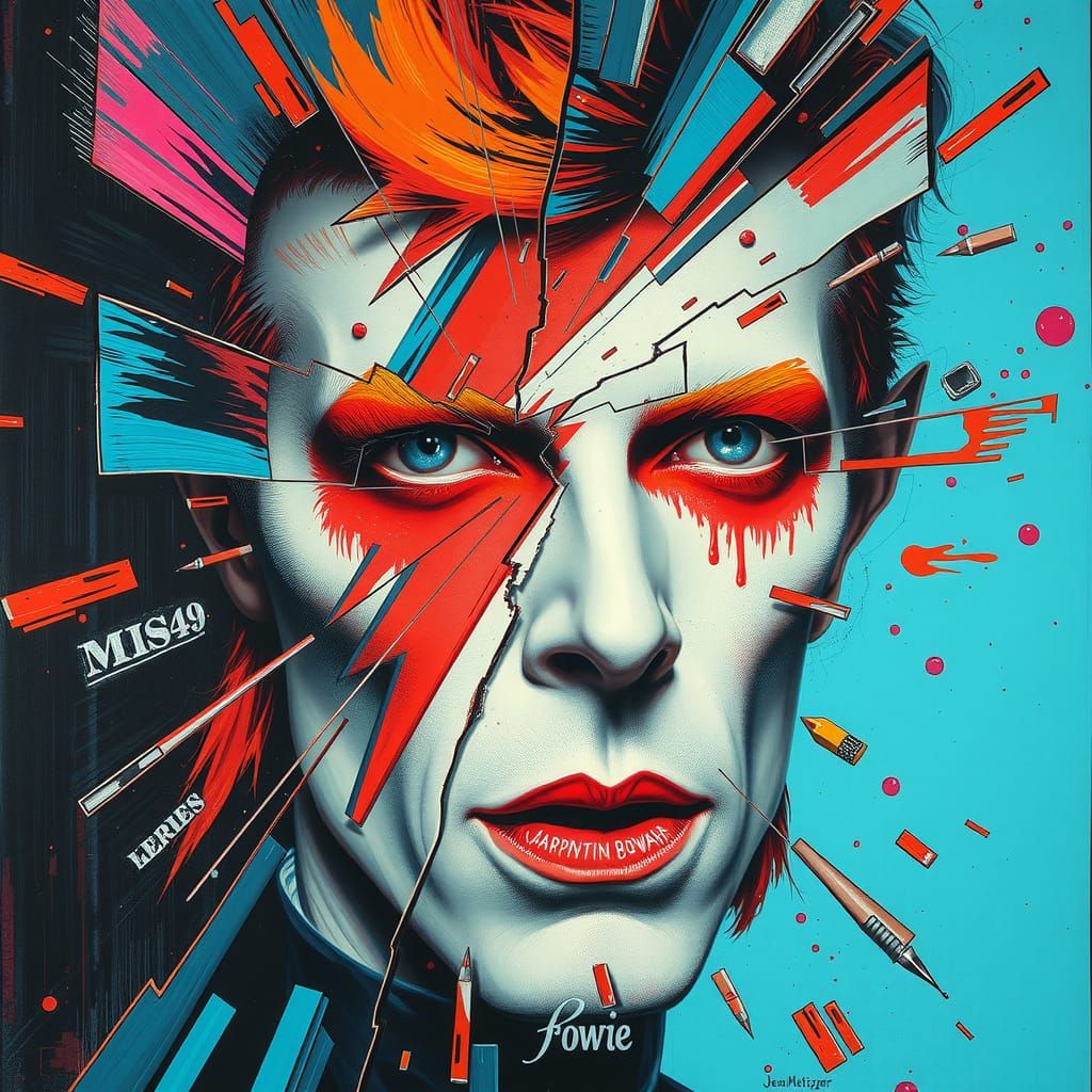 Kaleidoscopic David Bowie Portrait in Cubist Style