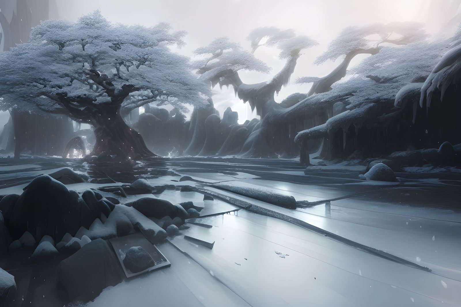 Frozen Japanese Cherry Tree in Icy Throne Room