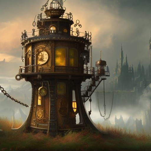 Steampunk Watch Tower in Detailed Matte Painting