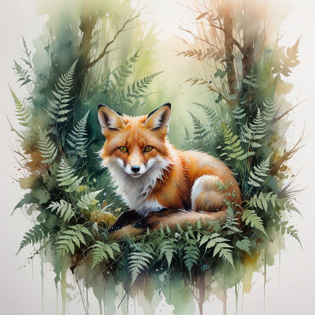 Contemplative Fox in an Awakening Forest: Watercolour Art