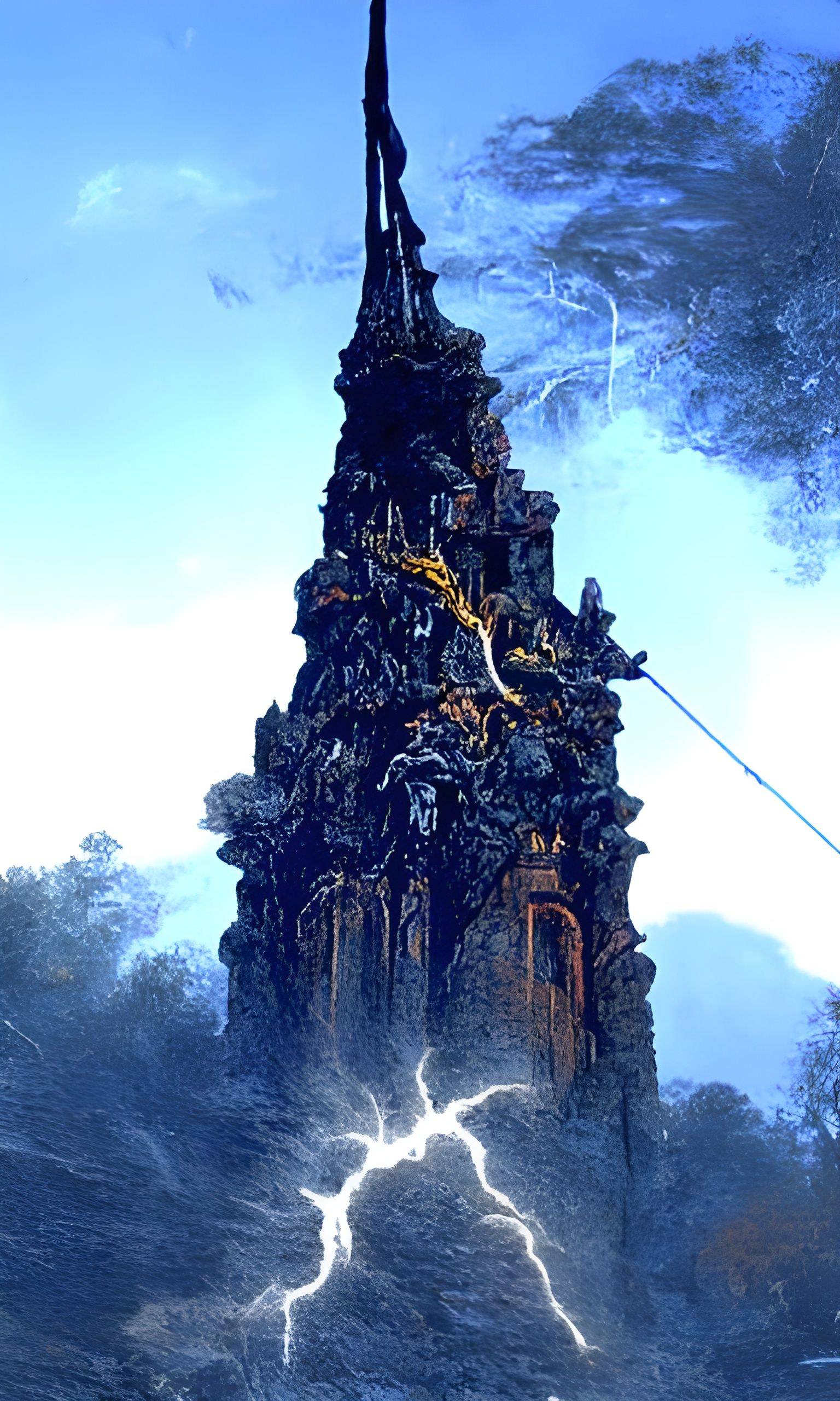 Tower Struck by Lightning: Fantasy Art