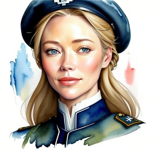 Watercolor Portrait of a Norwegian Policewoman