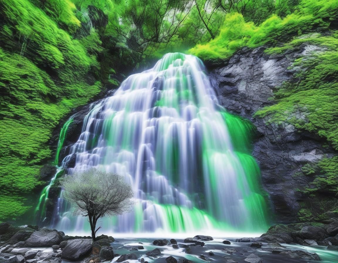 Electric Green to Black Waterfall