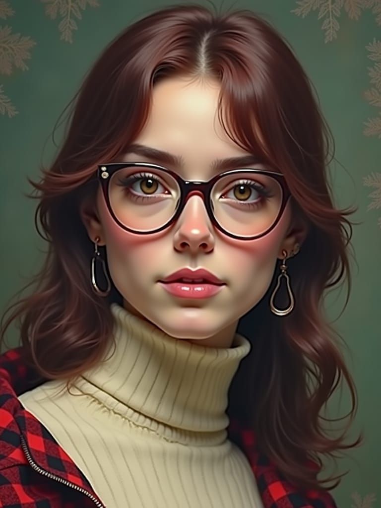 Renaissance Portrait of a Woman with Burgundy Hair and Glass...