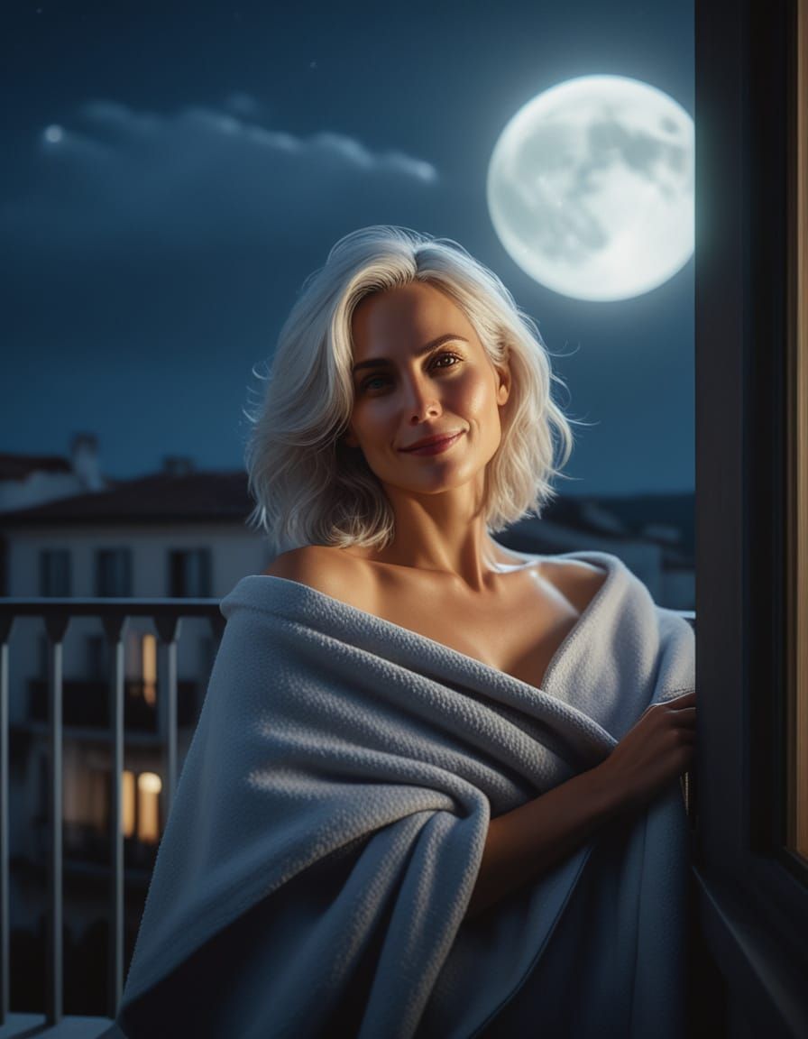 Romantic Realism: Woman on Balcony in Moonlight
